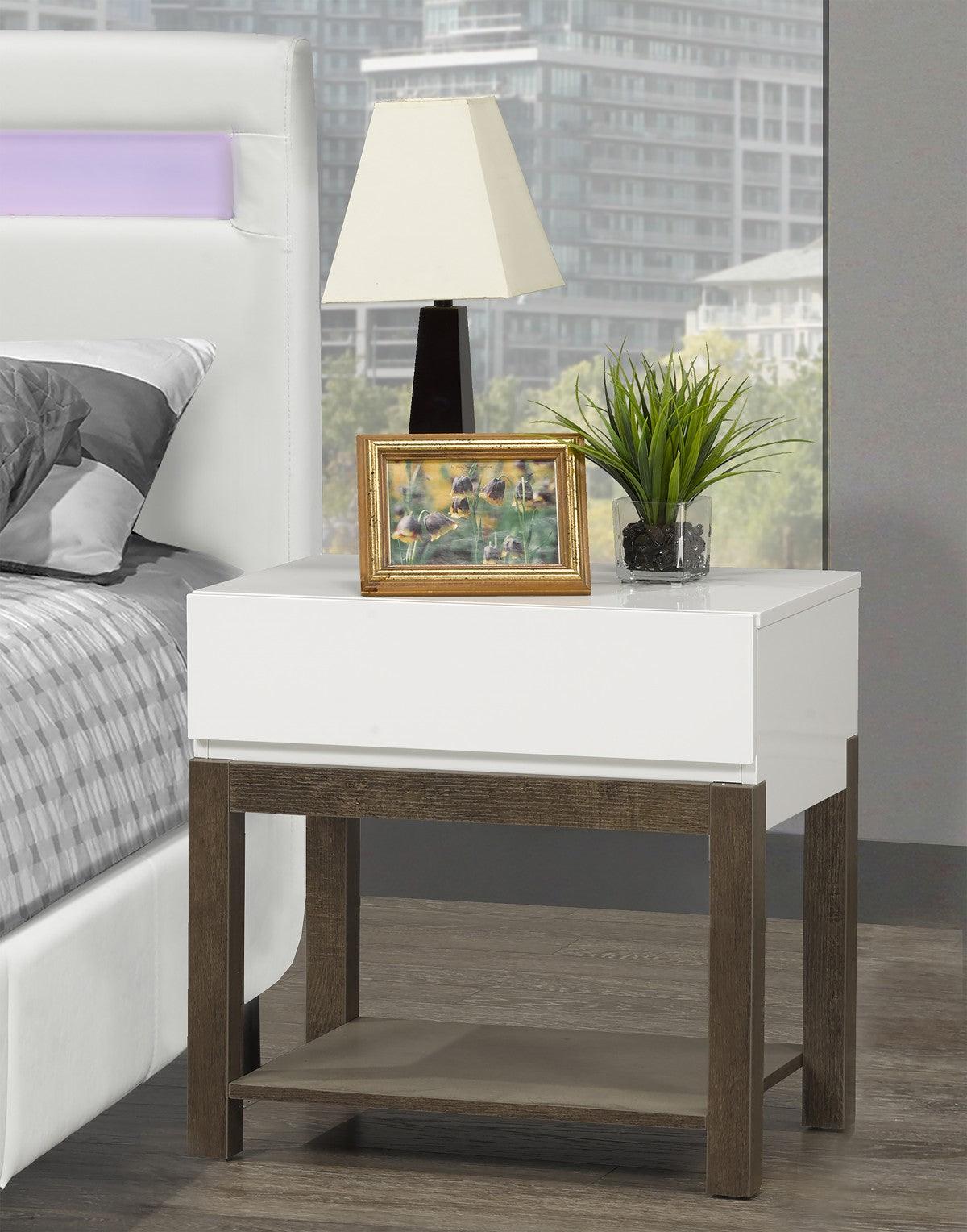 NIGHT STAND - WHITE/WALNUT OAK - B202764 - Furnish 4Less