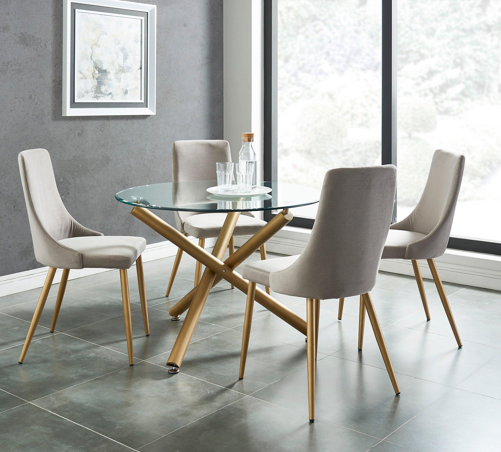 Carmilla 5pc Dining Set in Aged Gold with Grey Chair - Furnish 4 Less