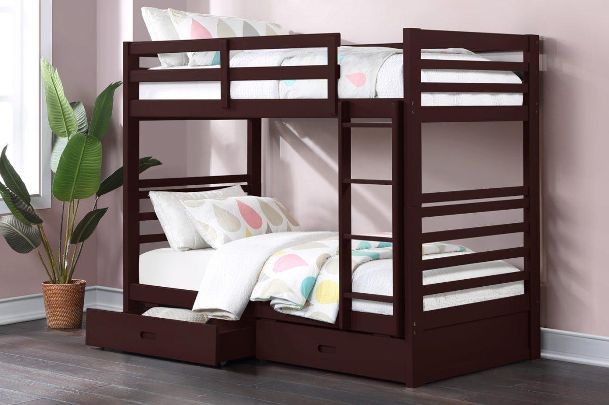 Twin/Twin Storage Bunk Bed (Brown, Grey, White) - T2710 - Furnish 4 Less