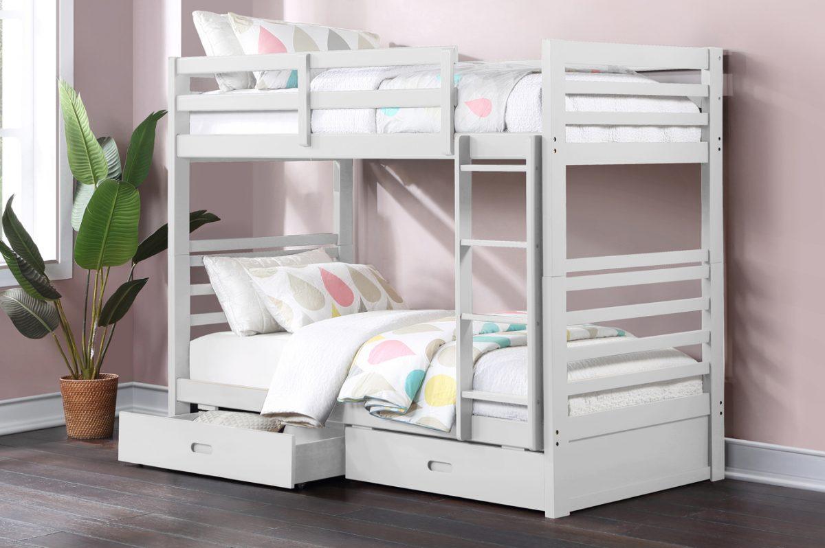 Twin/Twin Storage Bunk Bed (Brown, Grey, White) - T2710 - Furnish 4 Less