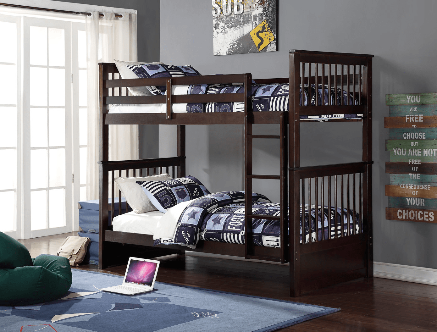 Twin/Twin Bunk Bed (Espresso, White, Grey, Honey) - IF-121 - Furnish 4 Less