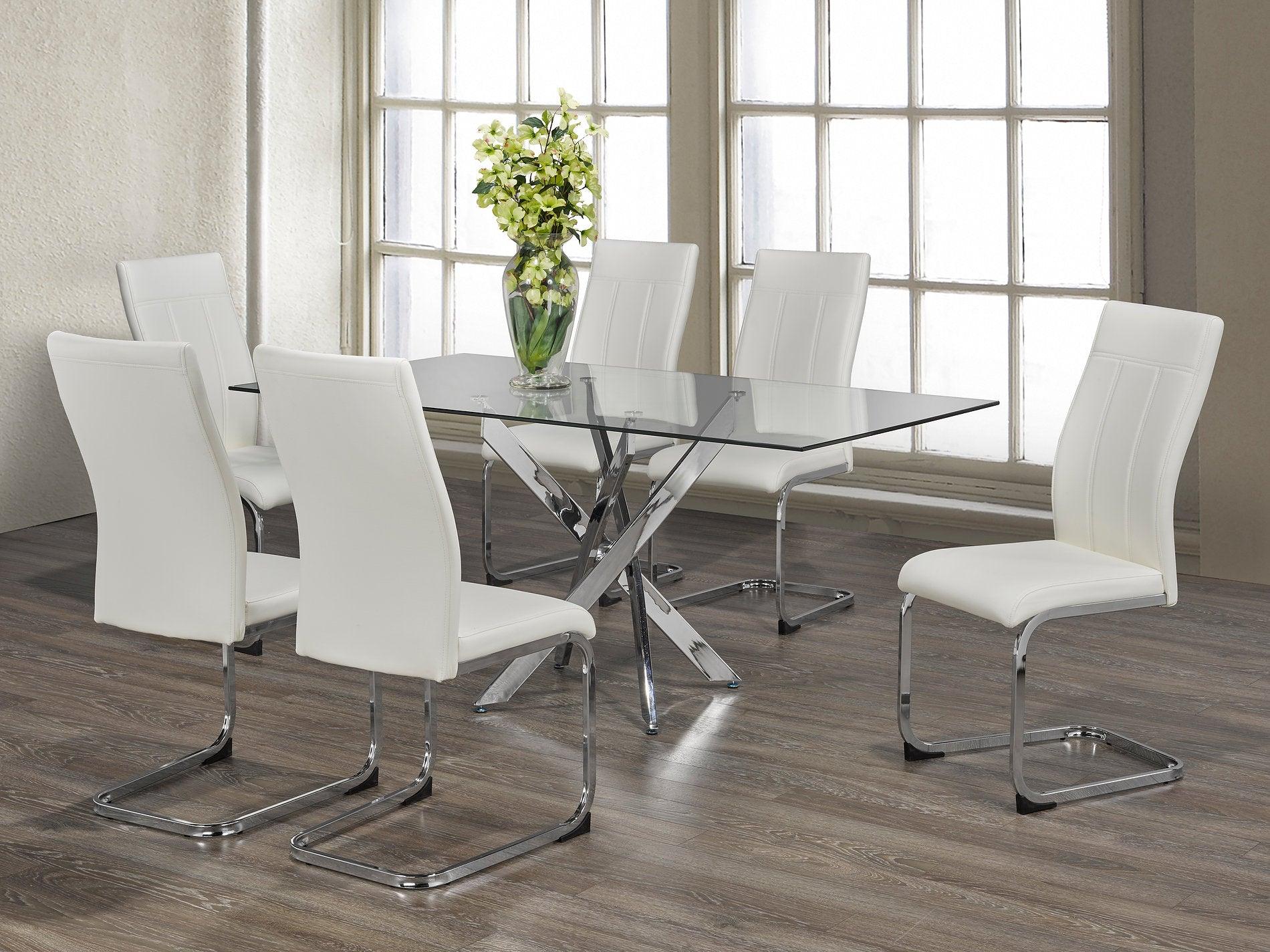 7pc Glass Dining Set in White - IF-1878 - Furnish 4 Less