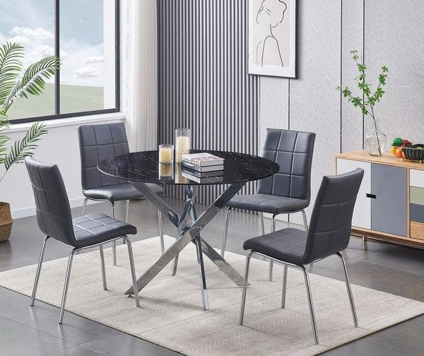 5-piece Black Top Dining Set (Black, Grey, White) - IF-1446 - Furnish 4 Less