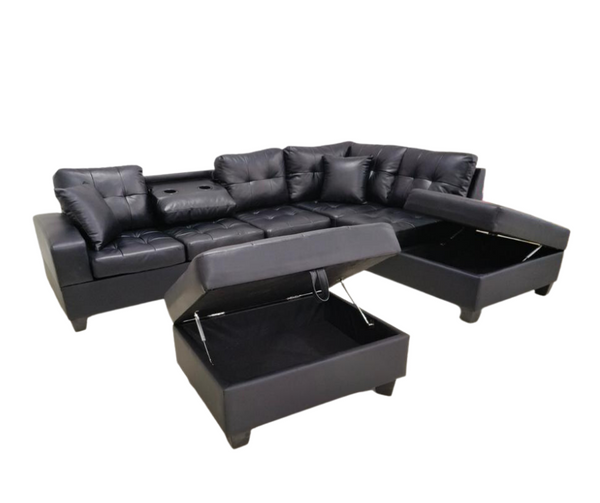 Air Leather Sectional with Storage Ottoman