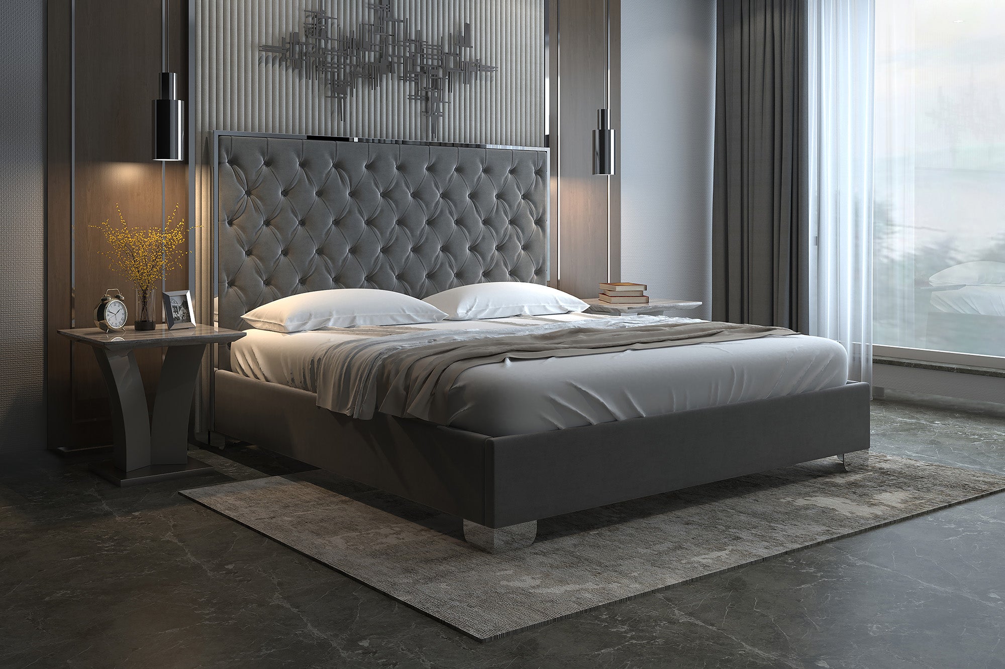 Lucille Bed in Grey and Silver