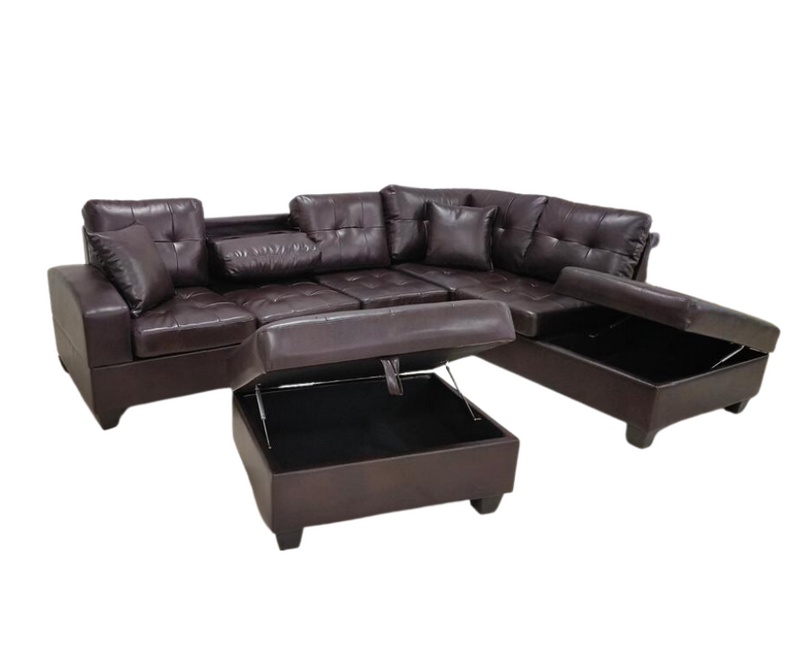 Air Leather Sectional with Storage Ottoman