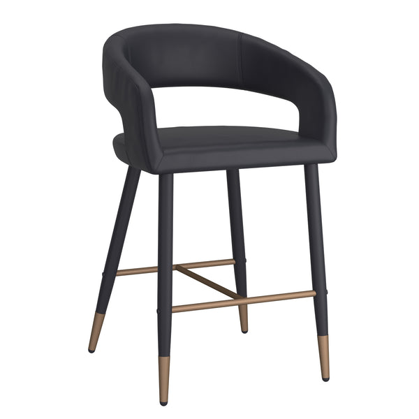 Crimson 26" Counter Stool, Set of 2, in Black Faux Leather and Black and Aged Gold