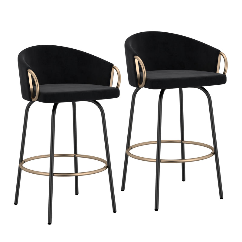 Lavo 26" Counter Stool, Set of 2 in Black and Gold