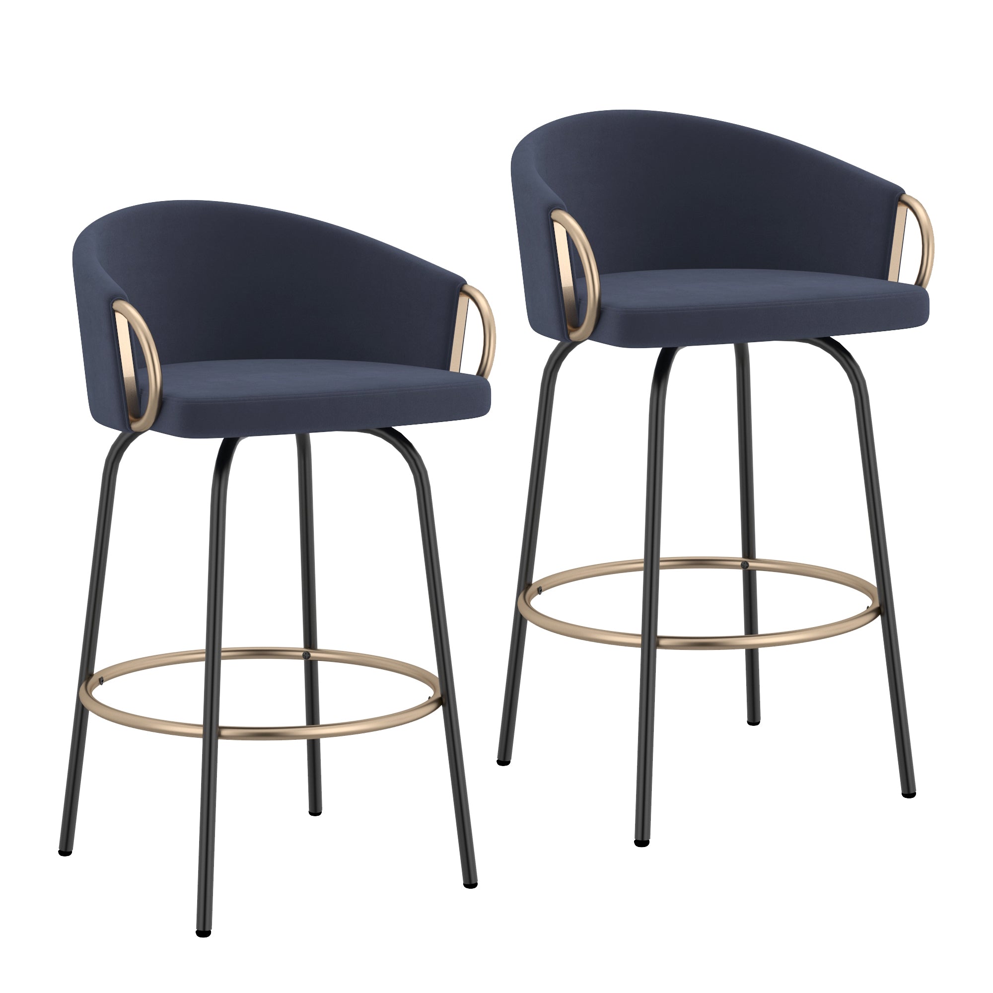 Lavo 26" Counter Stool, Set of 2 in Blue and Black and Gold