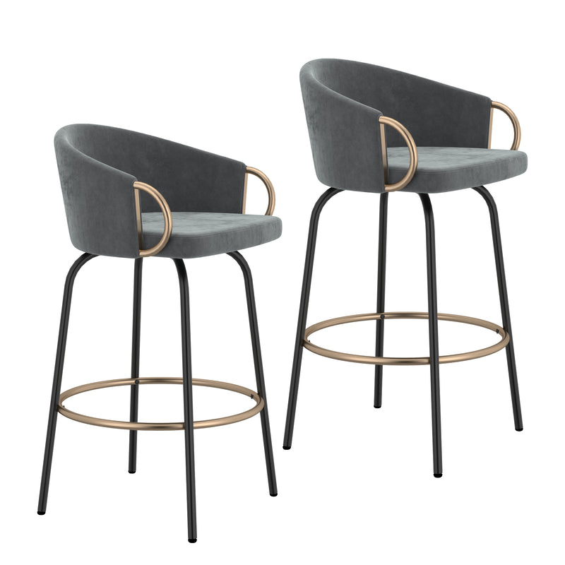 Lavo 26" Counter Stool, Set of 2 in Grey and Black and Gold