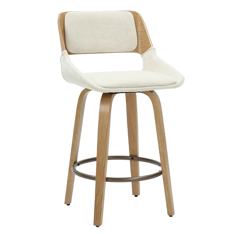 Hudson 26" Counter Stool with Swivel in Beige Fabric and Natural