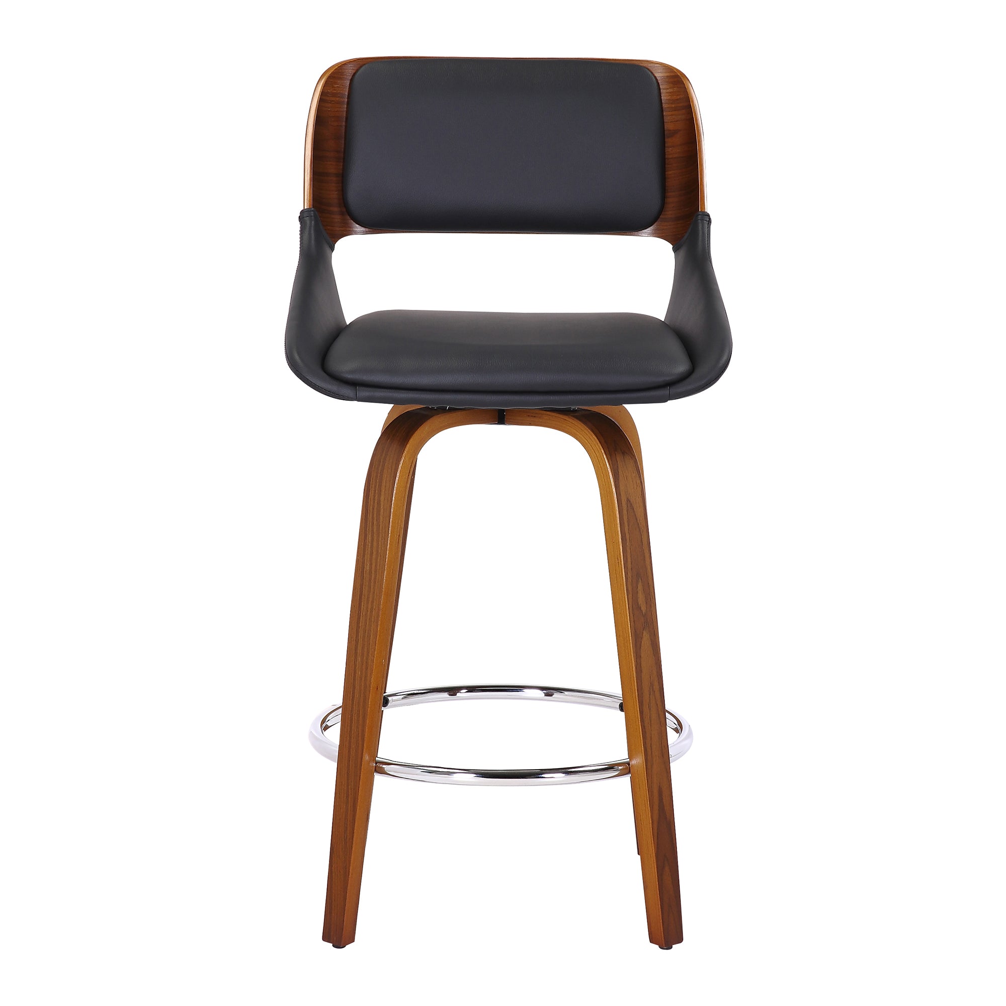 Hudson 26" Counter Stool with Swivel in Black Faux Leather and Walnut