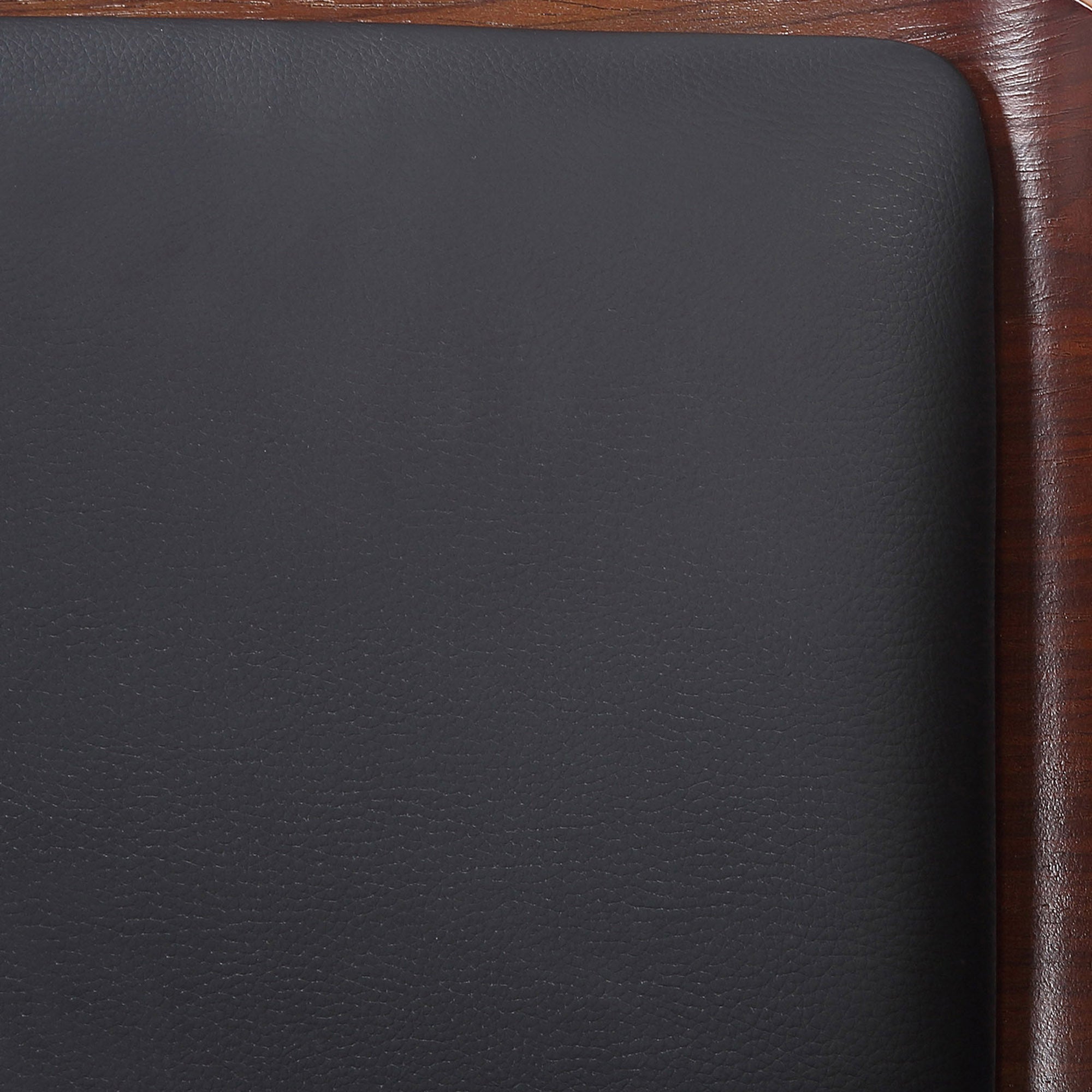 Hudson 26" Counter Stool with Swivel in Black Faux Leather and Walnut