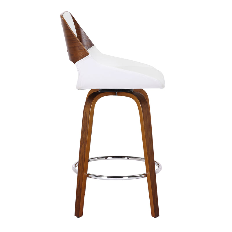 Hudson 26" Counter Stool with Swivel in White Faux Leather and Walnut