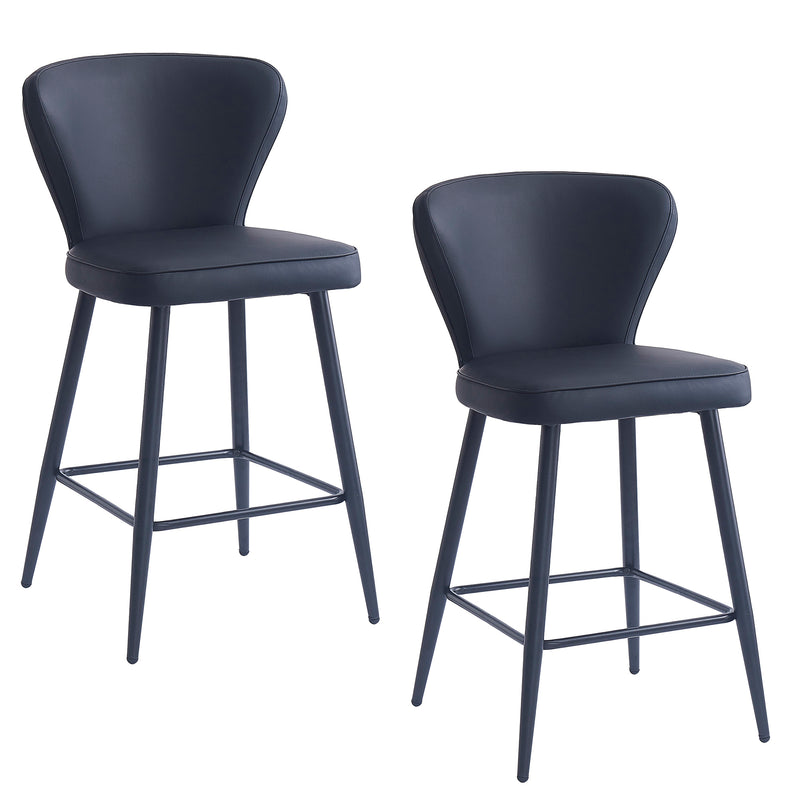 Clover 26" Counter Stool, Set of 2, in Black Faux Leather and Black