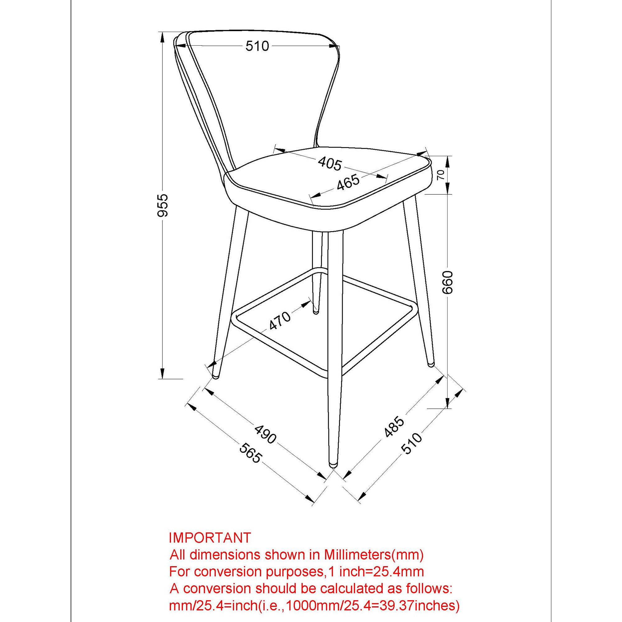 Clover 26" Counter Stool, Set of 2, in Black Faux Leather and Black