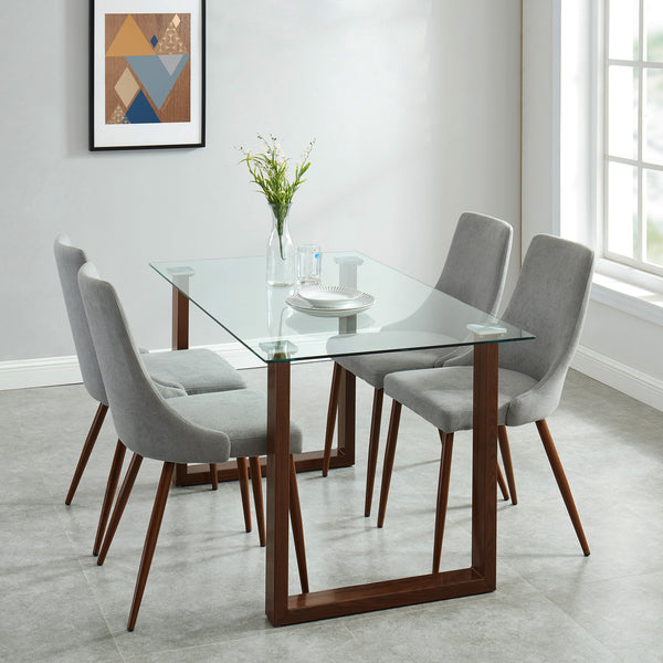 Franco/Cora 5pc Dining Set in Walnut with Grey Chair