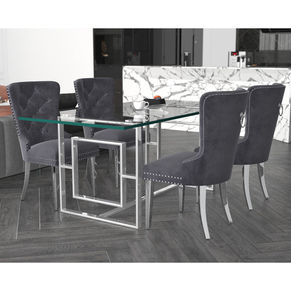 Eros/Hollis 5pc Dining Set in Silver with Grey Chair