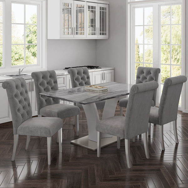 Napoli/Chloe 7pc Dining Set in Grey with Grey Chair