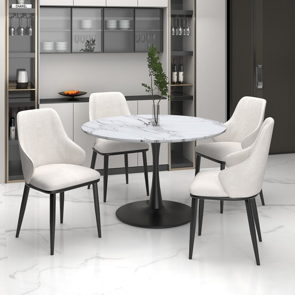 Zilo/Kash 5pc Dining Set in Faux Marble and Black with Beige Chair