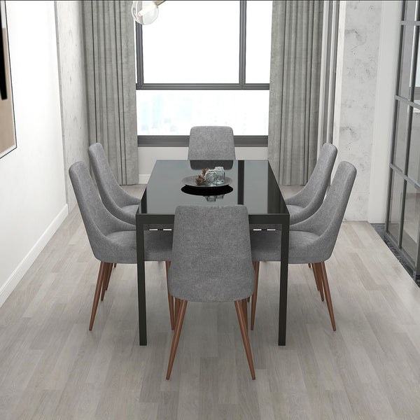 Contra/Cora 7pc Dining Set in Black with Grey Chair
