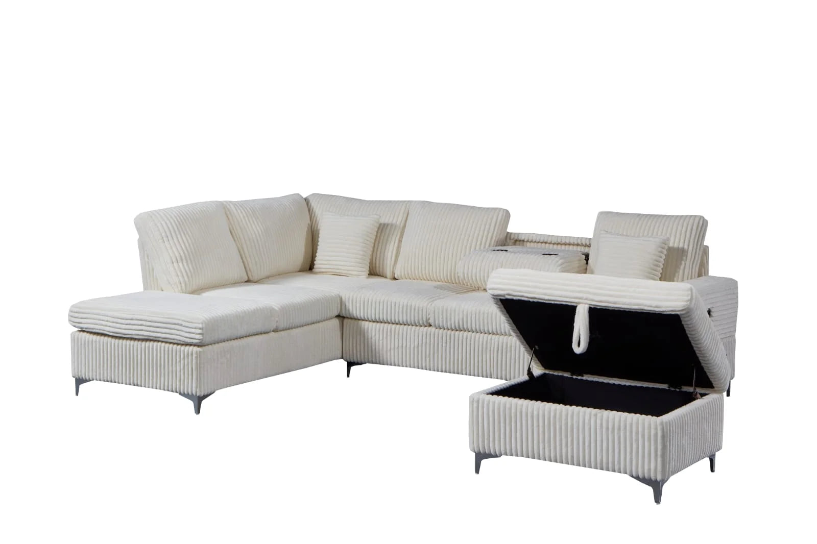 Raphael USB Sectional with Storage Ottoman in Beige