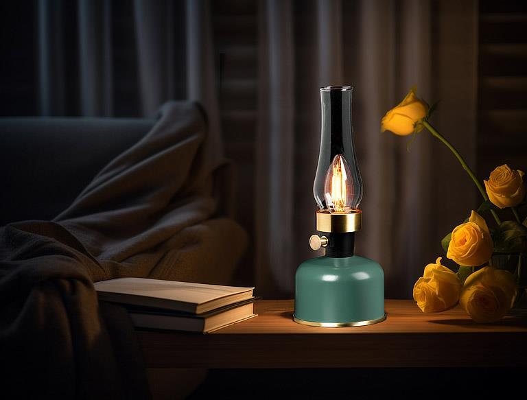 Lantern LED Lamp with Chimney in Green