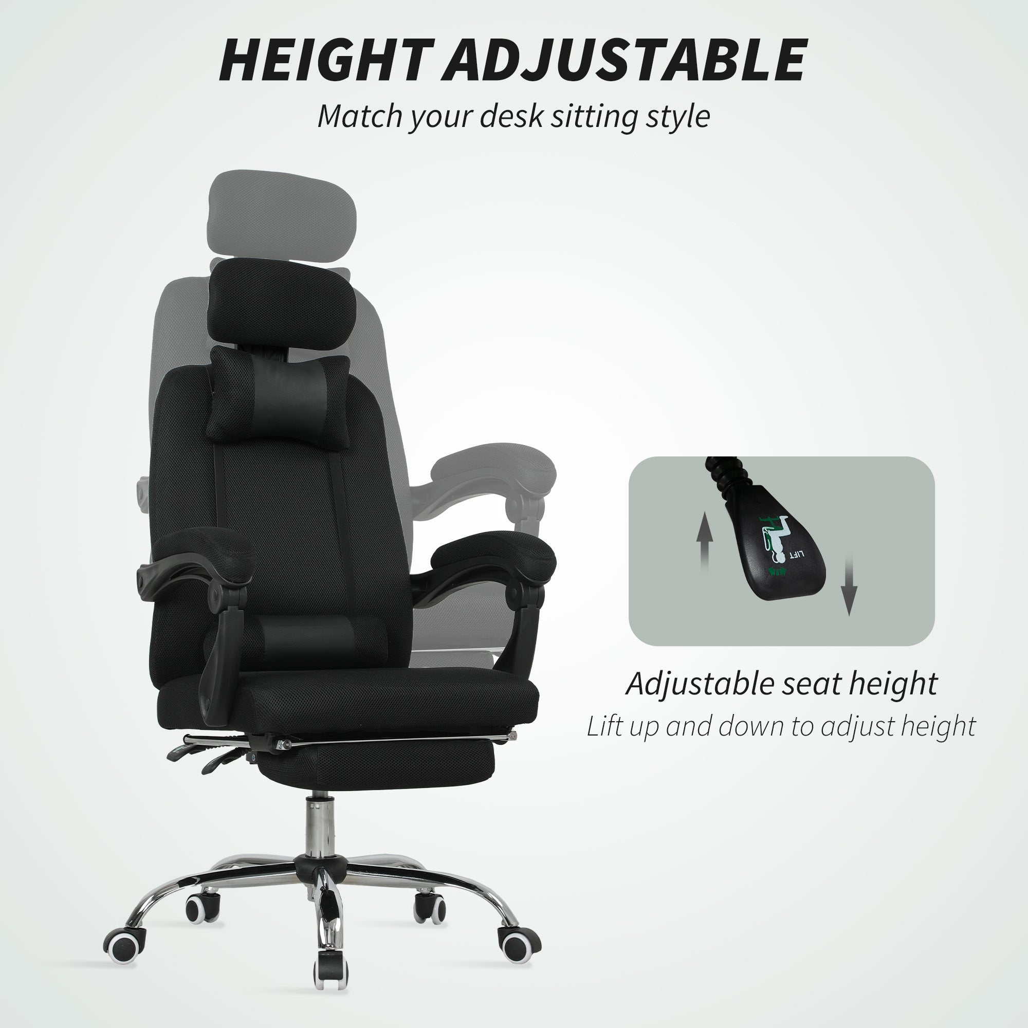 Brady Ergonomic Executive High Back Office Chair with Footrest and Lumbar Support-Black