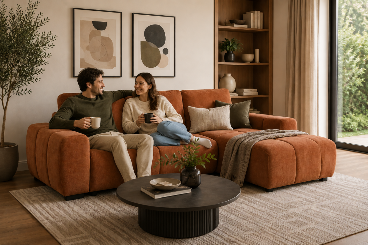Burnt Orange Sleeper Sectional