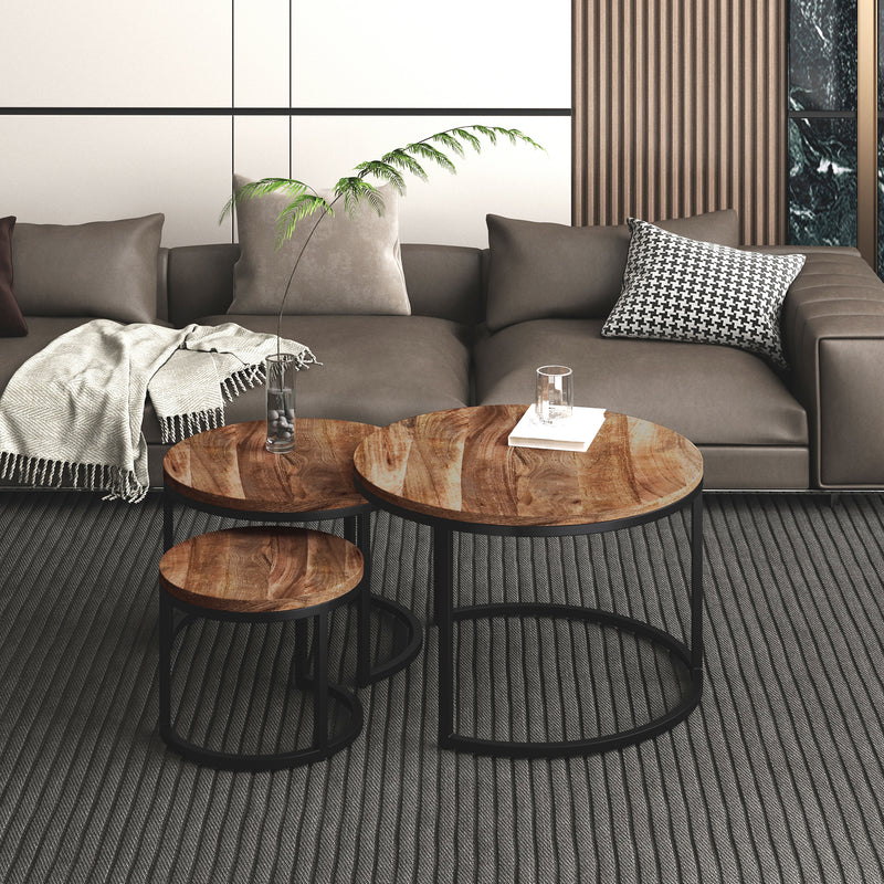 Darsh 3pc Coffee Table Set in Natural and Black