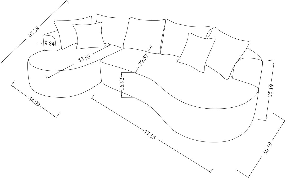 Compression Sectional with Rounded Chaise