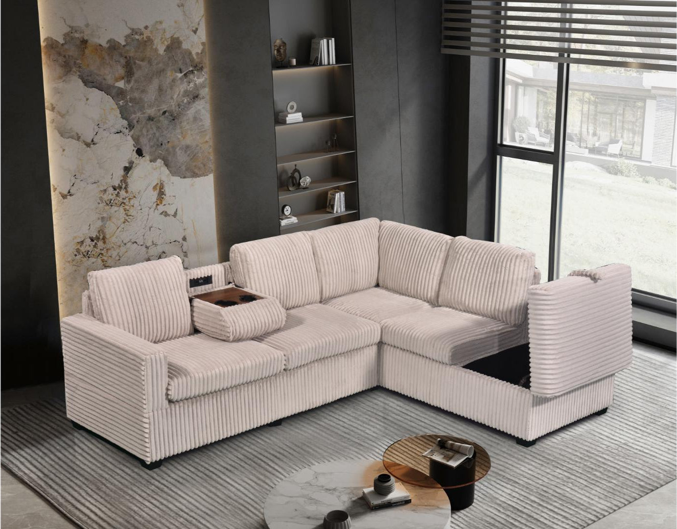 Snug USB Storage Sectional in Beige