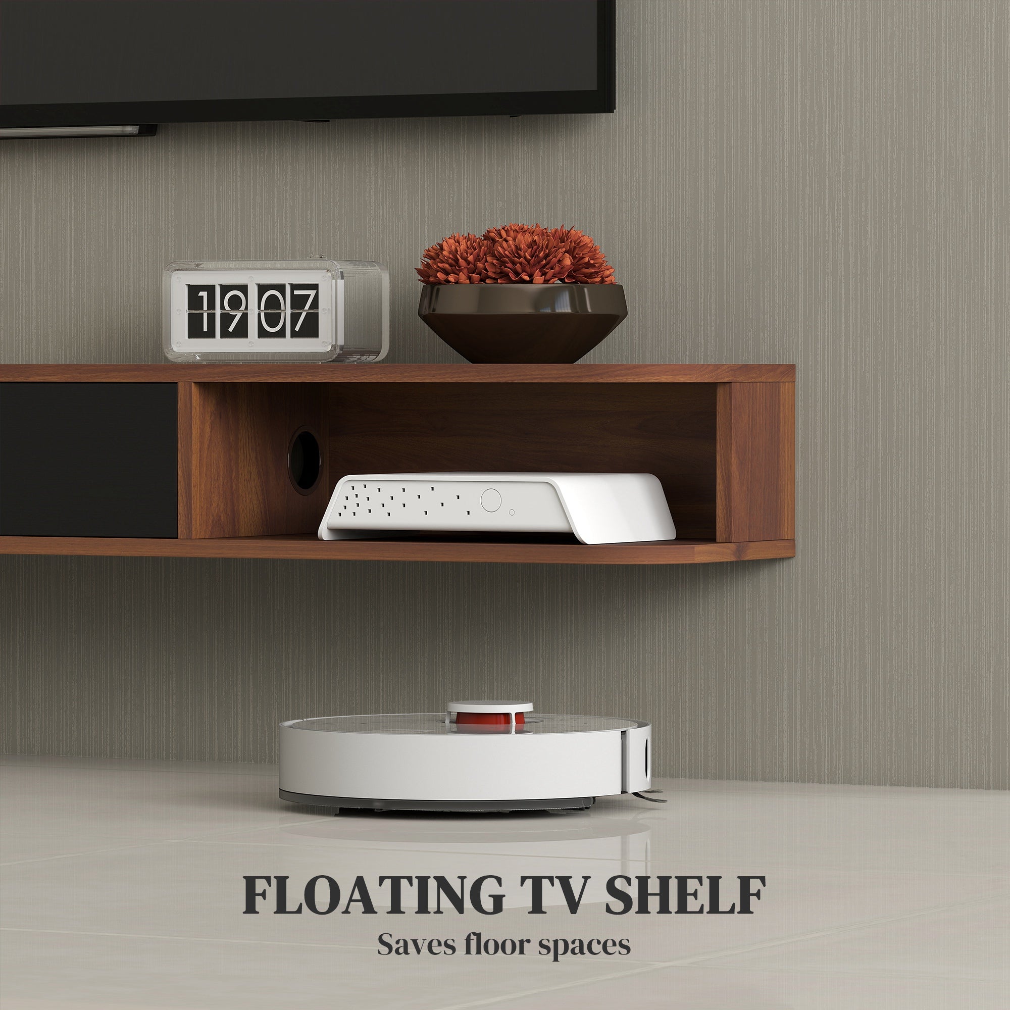 Lennox Floating TV Stand for TVs up to 75" with Flip Drawer-Walnut
