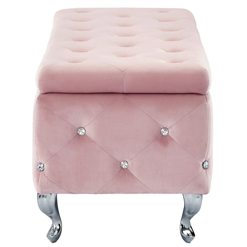 Monique Rectangular Storage Ottoman Bench in Blush Pink and Chrome