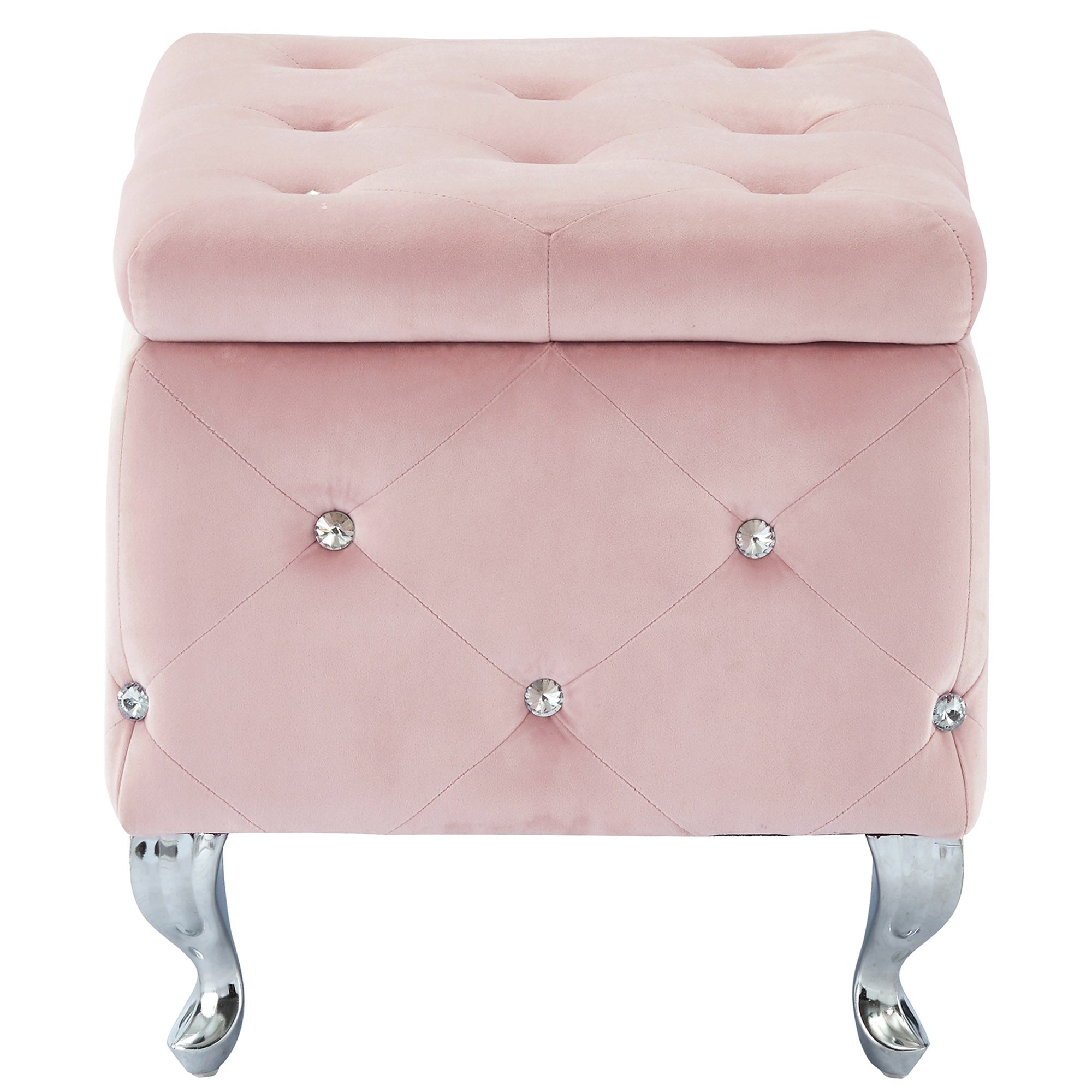 Monique Square Storage Ottoman in Blush Pink and Chrome