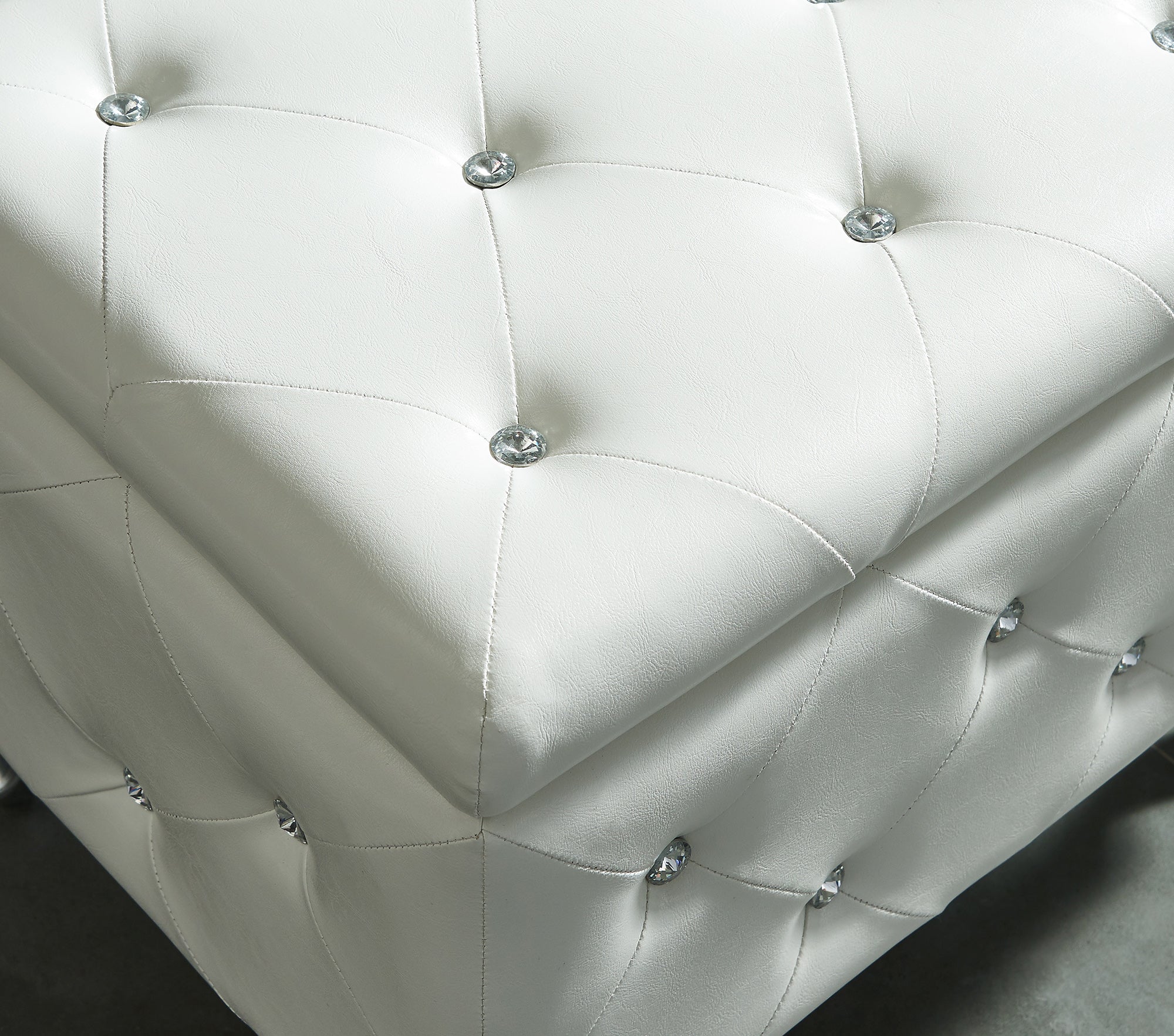 Monique Square Storage Ottoman in White and Chrome