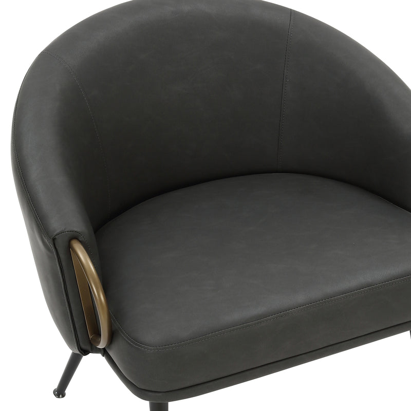 Zita Accent Chair in Vintage Charcoal Faux Leather and Black and Aged Gold