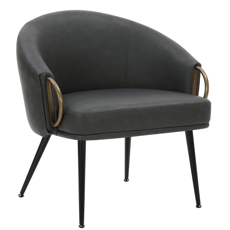 Zita Accent Chair in Vintage Charcoal Faux Leather and Black and Aged Gold