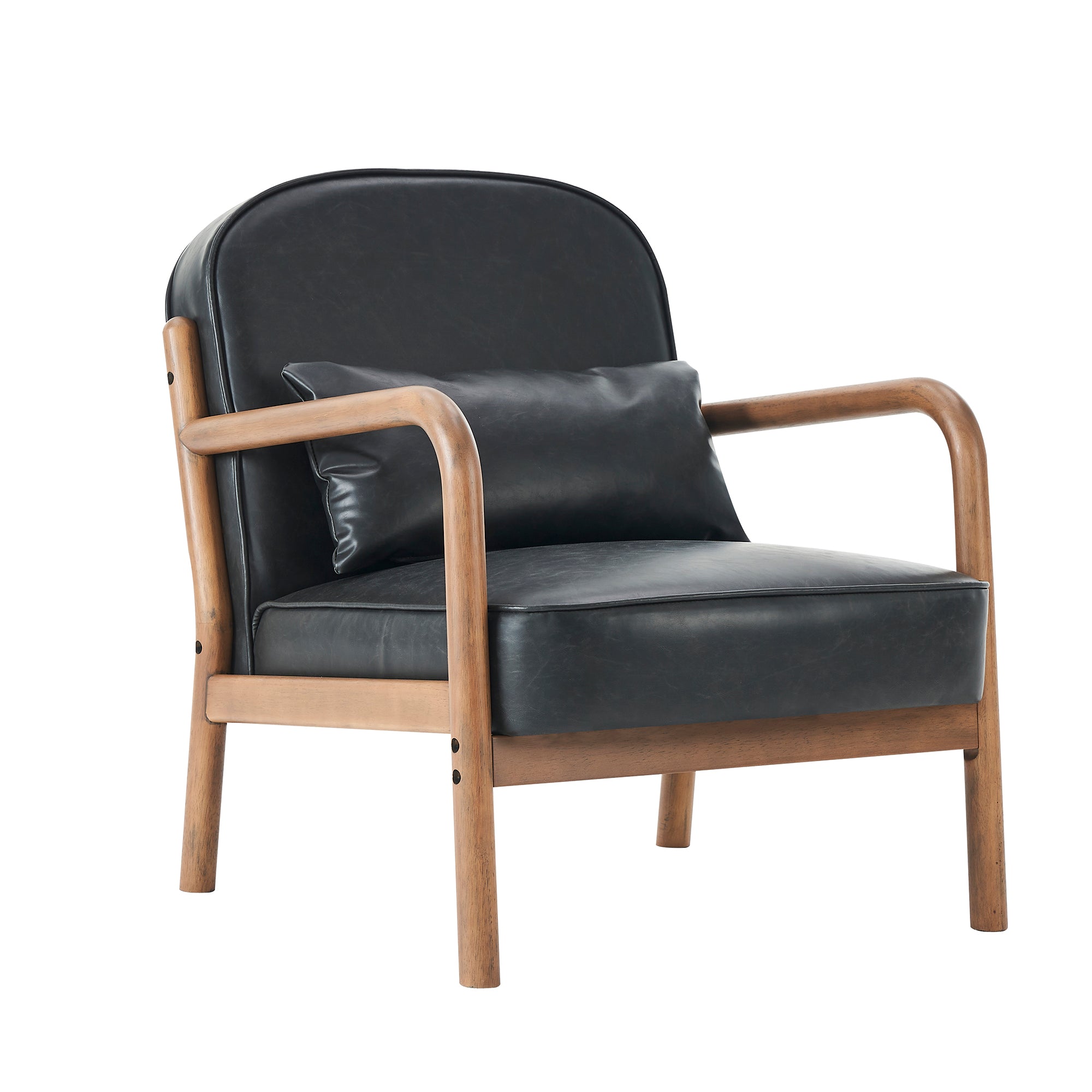 Fani Accent Chair, Faux Leather in Black and Walnut