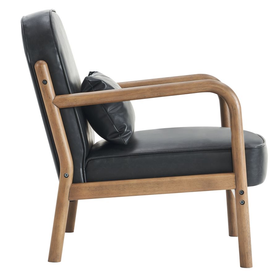 Fani Accent Chair, Faux Leather in Black and Walnut