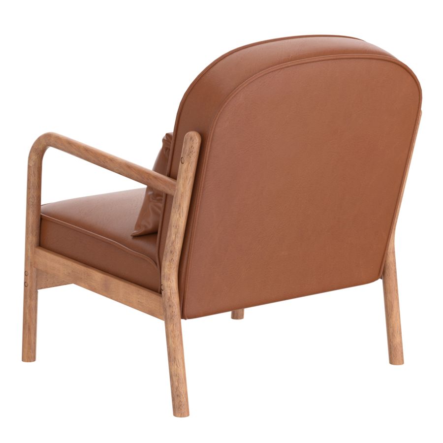 Fani Accent Chair, Faux Leather in Saddle and Walnut