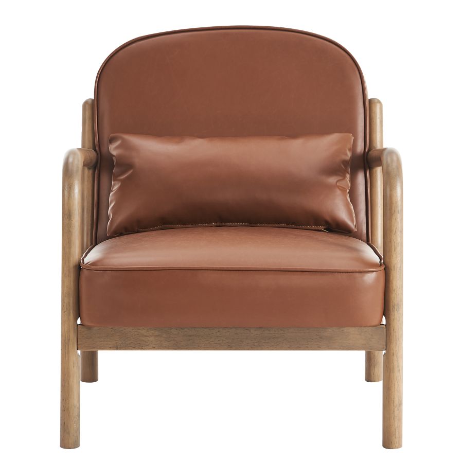 Fani Accent Chair, Faux Leather in Saddle and Walnut
