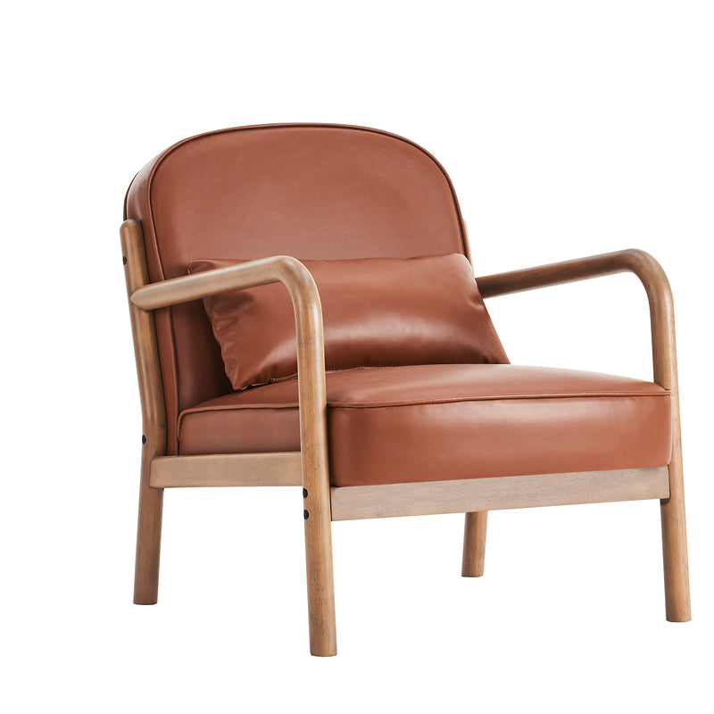 Fani Accent Chair, Faux Leather in Saddle and Walnut