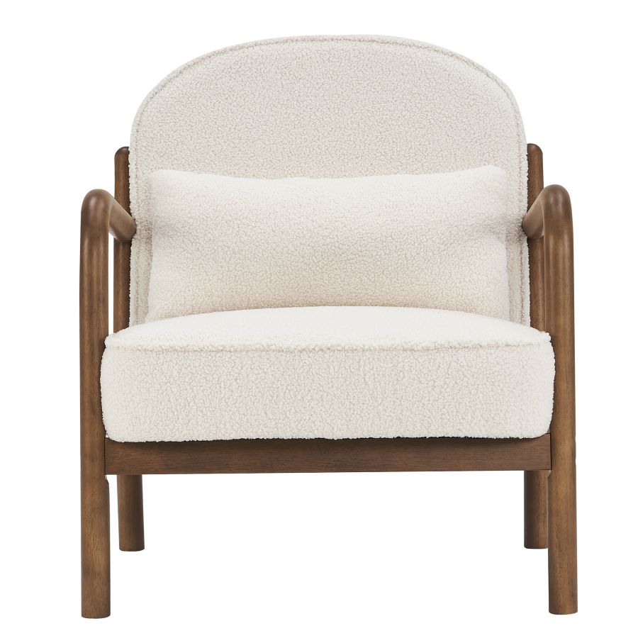 Fani Accent Chair, Fabric in White Boucle and Walnut