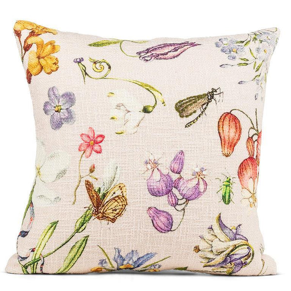 Pink Floral Boucle Cushion with Embroidery