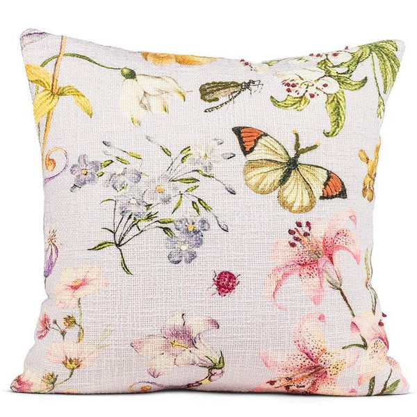 Lavender Floral Boucle Cushion with Embroidery