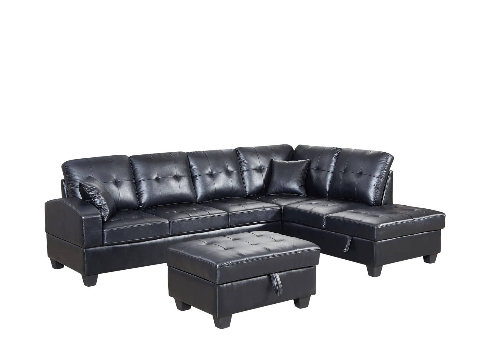 Anthony Sectional with Storage Ottoman in Black