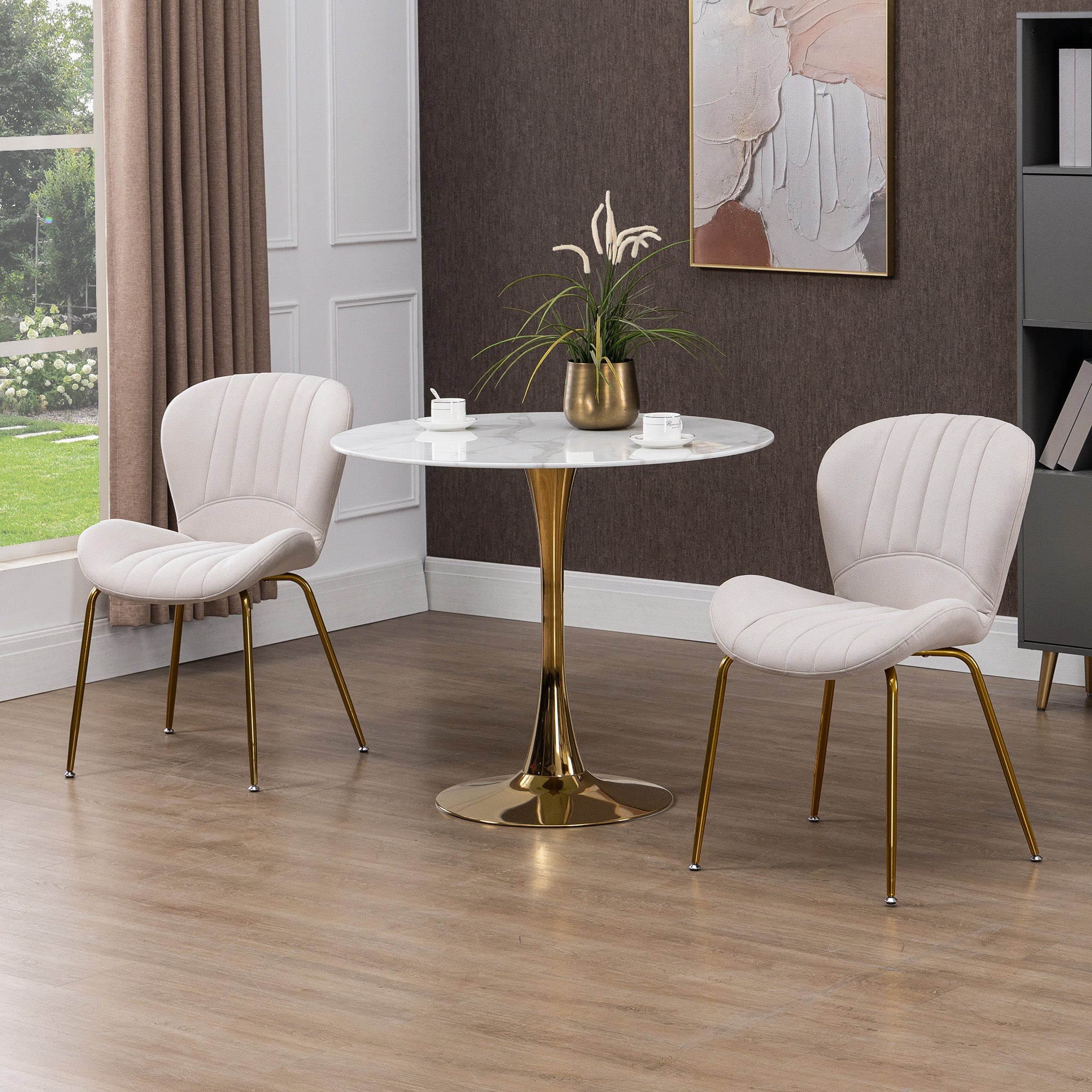 Lux Modern Dining Chairs with Cushioned Backrest-Set of 2-Cream White