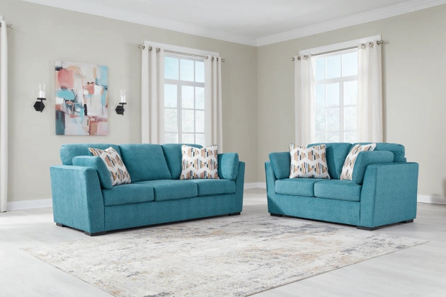 Keerwick Sofa, Loveseat, Chair and Ottoman in Teal