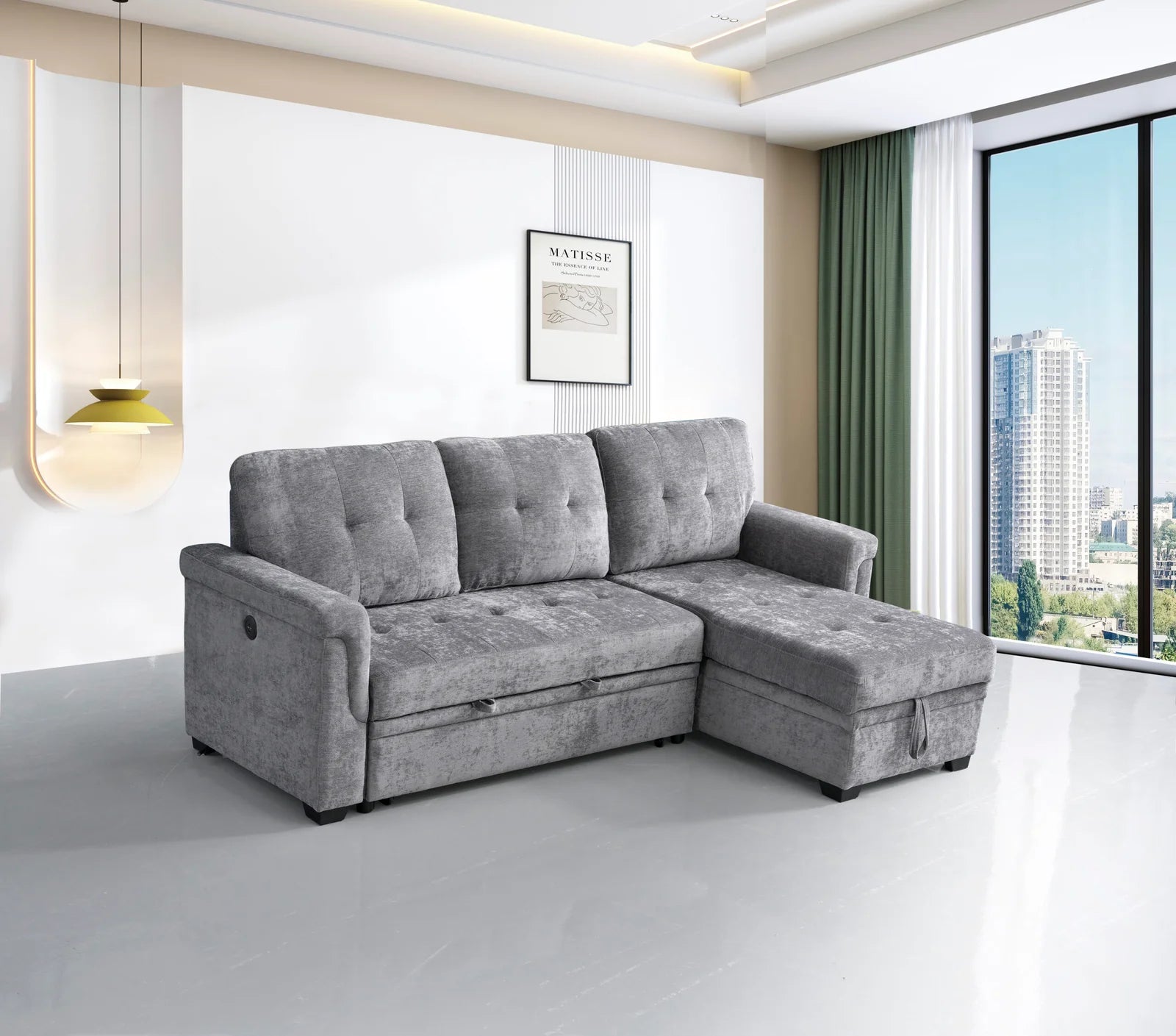 Samantha Sleeper Sectional with USB in Grey